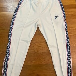 Nike White Sweatpants with Tapered Legs and Swoosh Detail